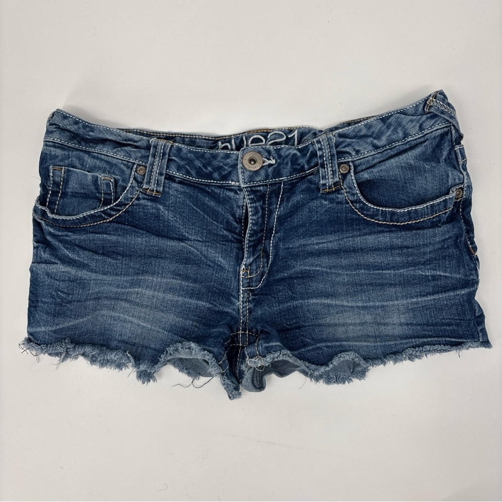 Vintage Y2K 90s Micro Jean Short 34” Hip Low Rise Cut Off Blue Denim Embroidered